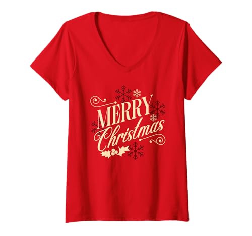 Damen Merry Christmas Elegant Xmas Cozy Holiday Winter Typografie T-Shirt mit V-Ausschnitt Damen Merry Christmas Elegant Xmas Cozy Holiday Winter Typografie T-Shirt mit V-Ausschnitt von Minimalist Christmas Loungewear Holidays Pajama