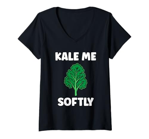Damen Funny Food Vegetable Minimalist Simple Softly Kale T-Shirt mit V-Ausschnitt Damen Funny Food Vegetable Minimalist Simple Softly Kale T-Shirt mit V-Ausschnitt von Minimalist Funny vegetable simple Kale