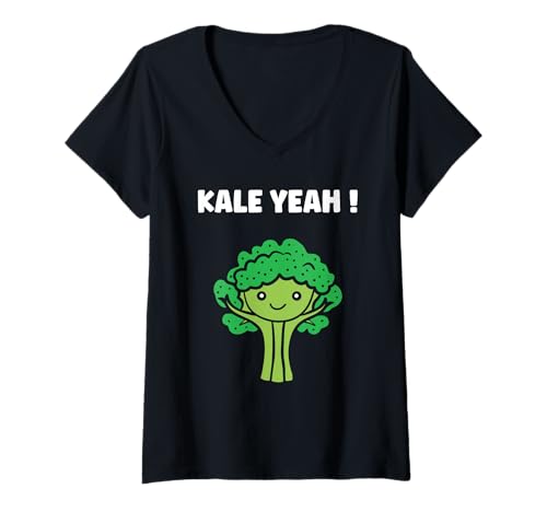 Damen Funny Food Vegetable Minimalist Simple Yeah Kale T-Shirt mit V-Ausschnitt Damen Funny Food Vegetable Minimalist Simple Yeah Kale T-Shirt mit V-Ausschnitt von Minimalist Funny vegetable simple Kale