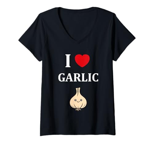 Damen Funny Garlic Food Minimalist Vegetable Simple i Love Garlic T-Shirt mit V-Ausschnitt Damen Funny Garlic Food Minimalist Vegetable Simple i Love Garlic T-Shirt mit V-Ausschnitt von Minimalist Funny vegetable simple garlic