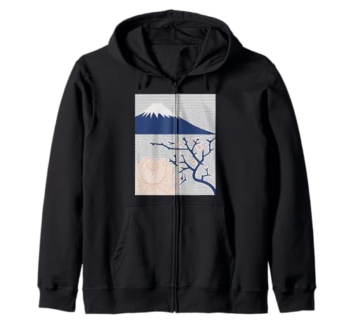 Japanischer Mount Fuji Sakura Chrysantheme Wave Art Damen Herren Kapuzenjacke Japanischer Mount Fuji Sakura Chrysantheme Wave Art Damen Herren Kapuzenjacke von Minimalist Japan Nature Aesthetic Blossom Mountain