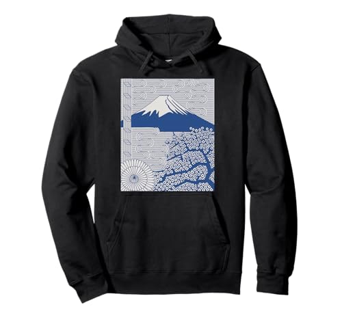 Japanischer Mount Fuji Sakura Chrysantheme Wave Art Damen Herren Pullover Hoodie Japanischer Mount Fuji Sakura Chrysantheme Wave Art Damen Herren Pullover Hoodie von Minimalist Japan Nature Aesthetic Blossom Mountain