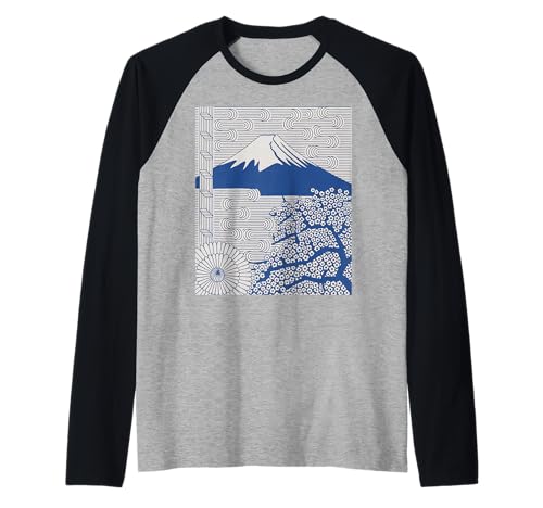 Japanischer Mount Fuji Sakura Chrysantheme Wave Art Damen Herren Raglan Japanischer Mount Fuji Sakura Chrysantheme Wave Art Damen Herren Raglan von Minimalist Japan Nature Aesthetic Blossom Mountain
