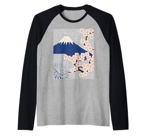 Japanischer Mount Fuji Sakura Chrysantheme Wave Art Damen Herren Raglan Japanischer Mount Fuji Sakura Chrysantheme Wave Art Damen Herren Raglan von Minimalist Japan Nature Aesthetic Blossom Mountain
