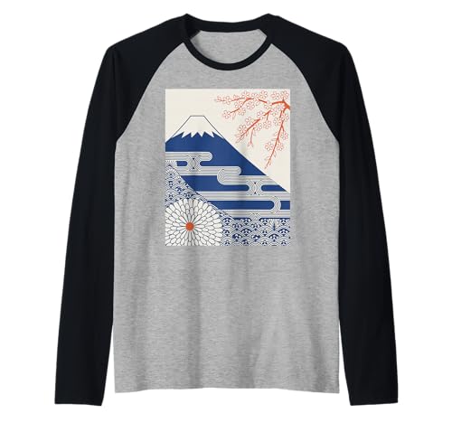 Japanischer Mount Fuji Sakura Chrysantheme Wave Art Damen Herren Raglan Japanischer Mount Fuji Sakura Chrysantheme Wave Art Damen Herren Raglan von Minimalist Japan Nature Aesthetic Blossom Mountain