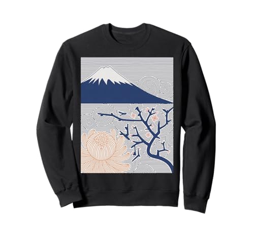 Japanischer Mount Fuji Sakura Chrysantheme Wave Art Damen Herren Sweatshirt Japanischer Mount Fuji Sakura Chrysantheme Wave Art Damen Herren Sweatshirt von Minimalist Japan Nature Aesthetic Blossom Mountain