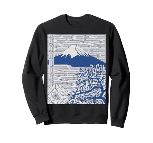 Japanischer Mount Fuji Sakura Chrysantheme Wave Art Damen Herren Sweatshirt Japanischer Mount Fuji Sakura Chrysantheme Wave Art Damen Herren Sweatshirt von Minimalist Japan Nature Aesthetic Blossom Mountain