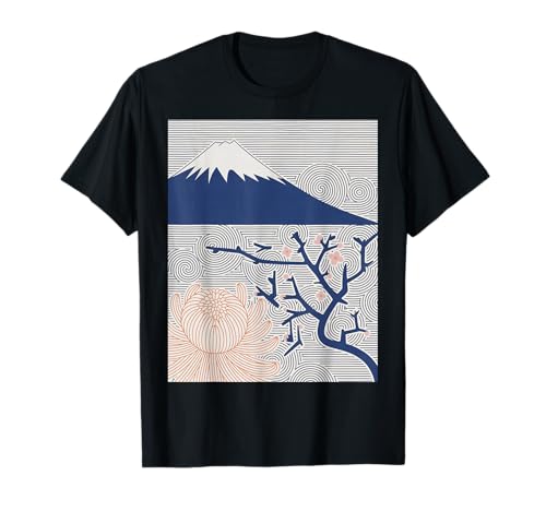 Japanischer Mount Fuji Sakura Chrysantheme Wave Art Damen Herren T-Shirt Japanischer Mount Fuji Sakura Chrysantheme Wave Art Damen Herren T-Shirt von Minimalist Japan Nature Aesthetic Blossom Mountain