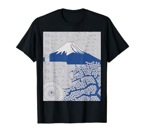 Japanischer Mount Fuji Sakura Chrysantheme Wave Art Damen Herren T-Shirt Japanischer Mount Fuji Sakura Chrysantheme Wave Art Damen Herren T-Shirt von Minimalist Japan Nature Aesthetic Blossom Mountain