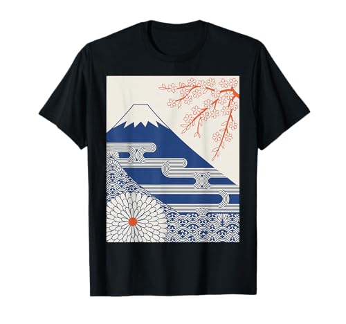 Japanischer Mount Fuji Sakura Chrysantheme Wave Art Damen Herren T-Shirt Japanischer Mount Fuji Sakura Chrysantheme Wave Art Damen Herren T-Shirt von Minimalist Japan Nature Aesthetic Blossom Mountain