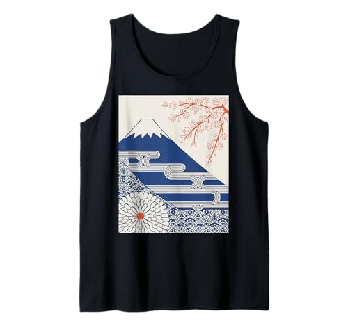Japanischer Mount Fuji Sakura Chrysantheme Wave Art Damen Herren Tank Top Japanischer Mount Fuji Sakura Chrysantheme Wave Art Damen Herren Tank Top von Minimalist Japan Nature Aesthetic Blossom Mountain