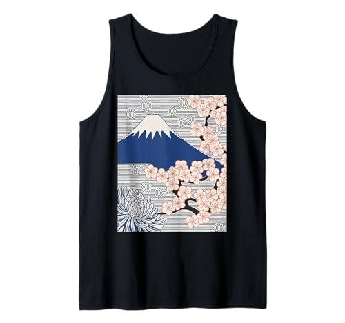 Japanischer Mount Fuji Sakura Chrysantheme Wave Art Damen Herren Tank Top Japanischer Mount Fuji Sakura Chrysantheme Wave Art Damen Herren Tank Top von Minimalist Japan Nature Aesthetic Blossom Mountain