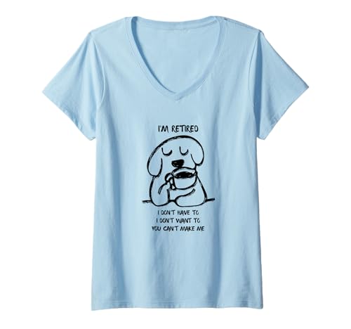 Damen Hund im Ruhestand trinkt Kaffee T-Shirt mit V-Ausschnitt von Minimalist Retirement Party