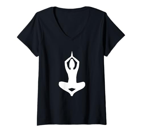 Damen Yoga-Meditationspose Minimalistische, ruhige Silhouette T-Shirt mit V-Ausschnitt Damen Yoga-Meditationspose Minimalistische, ruhige Silhouette T-Shirt mit V-Ausschnitt von Minimalist Yoga Pose Meditation Zen Design