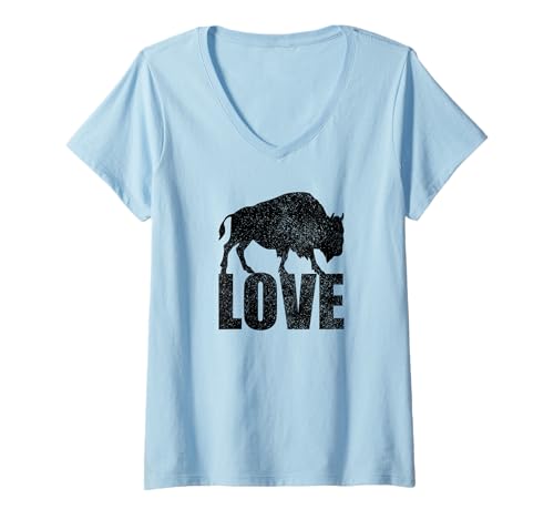 Damen Bison Love Amerikanischer Büffel-Silhouette im Vintage-Stil T-Shirt mit V-Ausschnitt Damen Bison Love Amerikanischer Büffel-Silhouette im Vintage-Stil T-Shirt mit V-Ausschnitt von Minimalist bison silhouette american love vintage