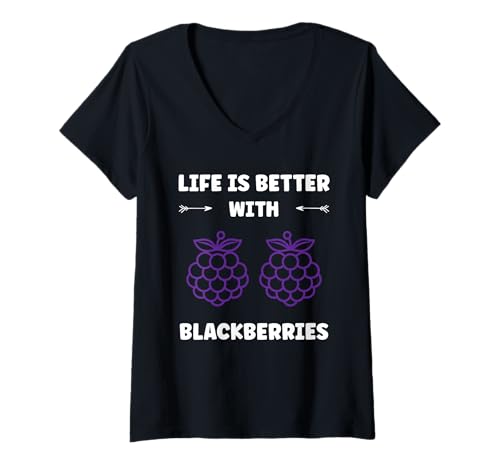Damen Small BlackBerry Fruit Life is Better with Blackberries T-Shirt mit V-Ausschnitt Damen Small BlackBerry Fruit Life is Better with Blackberries T-Shirt mit V-Ausschnitt von Minimalist blackberries simple funny blackberry