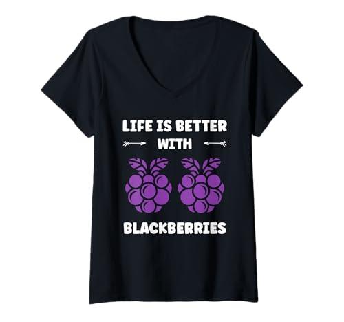 Damen Small BlackBerry Fruit Life is Better with Blackberries T-Shirt mit V-Ausschnitt Damen Small BlackBerry Fruit Life is Better with Blackberries T-Shirt mit V-Ausschnitt von Minimalist blackberries simple funny blackberry