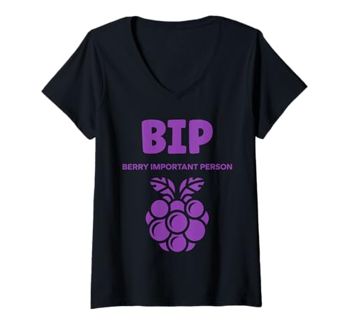 Damen Small Blackberries Fruit Minimalist Simple bip BlackBerry T-Shirt mit V-Ausschnitt von Minimalist blackberries simple funny blackberry