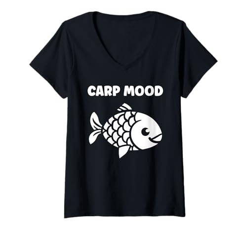 Damen Humor minimalist fish carp small simple Mood carp T-Shirt mit V-Ausschnitt Damen Humor minimalist fish carp small simple Mood carp T-Shirt mit V-Ausschnitt von Minimalist fish Funny carp lover