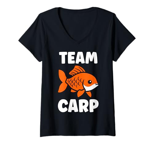 Damen Humor minimalist fish carp small simple team carp T-Shirt mit V-Ausschnitt von Minimalist fish Funny carp lover