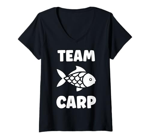 Damen Humor minimalist fish carp small simple team carp T-Shirt mit V-Ausschnitt von Minimalist fish Funny carp lover
