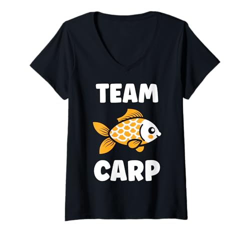 Damen Humor minimalist fish carp small simple team carp T-Shirt mit V-Ausschnitt von Minimalist fish Funny carp lover