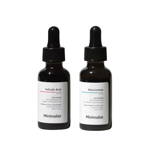Minimalist Acne & Oil Control Combo 5% Niacinamide + 2% Salicylic Acid Face Serums Clears Acne, Reduces Pores & Controls Sebum Fades Marks & Brightens Skin For Women & Men All Skin Types 2 x 30ml Minimalist Acne & Oil Control Combo 5% Niacinamide + 2% Salicylic Acid Face Serums Clears Acne, Reduces Pores & Controls Sebum Fades Marks & Brightens Skin For Women & Men All Skin Types 2 x 30ml von Minimalist