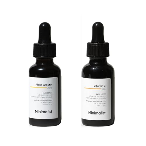 Minimalist Brightening Combo 10% Vitamin C + 2% Alpha Arbutin Face Serums Fades Dark Spots, Pigmentation & Acne Marks Boosts Glow, Hydration & Even Skin Tone | For Women & Men | All Skin 30mlx2 Minimalist Brightening Combo 10% Vitamin C + 2% Alpha Arbutin Face Serums Fades Dark Spots, Pigmentation & Acne Marks Boosts Glow, Hydration & Even Skin Tone | For Women & Men | All Skin 30mlx2 von Minimalist