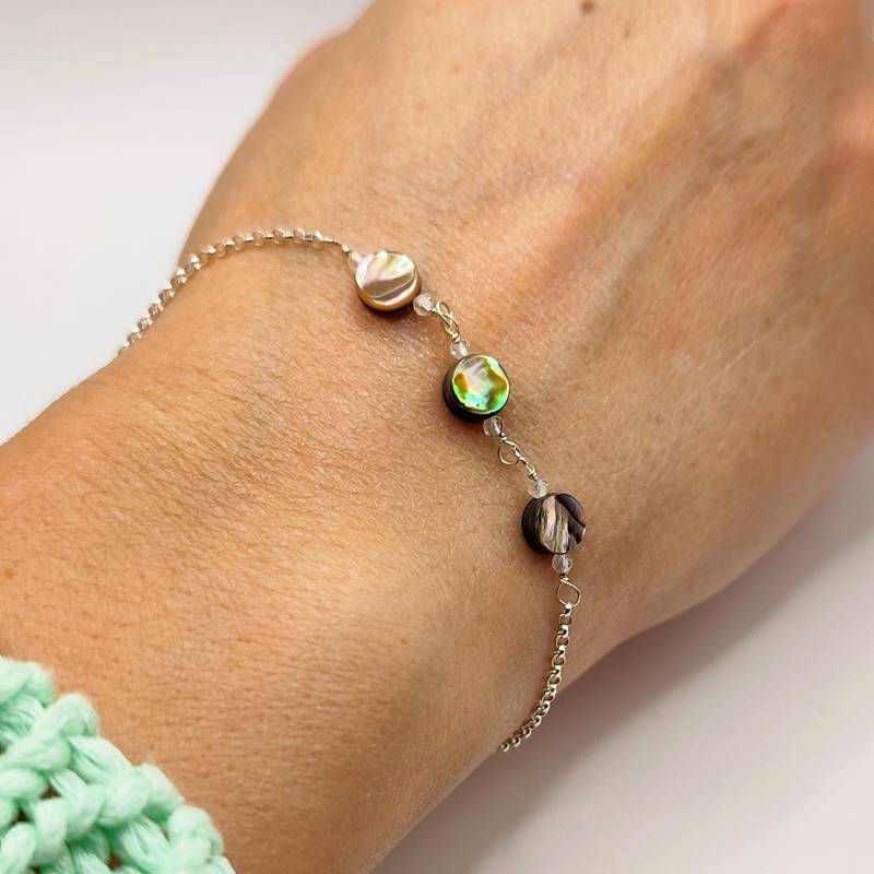 Handgefertigtes Armband Aus 925 Silber Mit Echtem Perlmutt - Zartes Damenarmband, 16+4 cm von MinimalistSchmuckEU