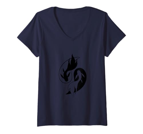 Damen Koi Karpfen Aquatic Harmony Yin Yang Japanischer Fisch T-Shirt mit V-Ausschnitt von Minimalistic Japanese Koi Carp Designs