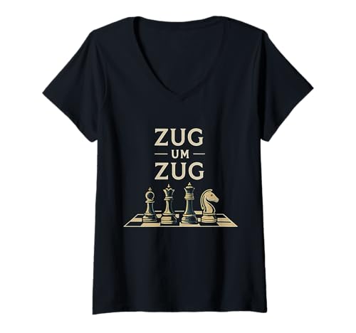 Damen Zug um Zug Elegantes Schach T-Shirt mit V-Ausschnitt Damen Zug um Zug Elegantes Schach T-Shirt mit V-Ausschnitt von Minimalistische Zug-um-Zug Typografie
