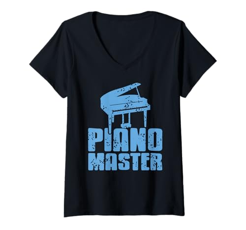 Damen Piano Meister Selbstbewusster Musiker Tastenprofi T-Shirt mit V-Ausschnitt von Minimalistischer Stil Für Klavierliebhaber