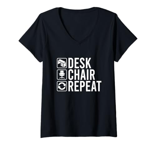 Damen Schreibtischstuhl wiederholen T-Shirt mit V-Ausschnitt Damen Schreibtischstuhl wiederholen T-Shirt mit V-Ausschnitt von Minimalistisches Büro