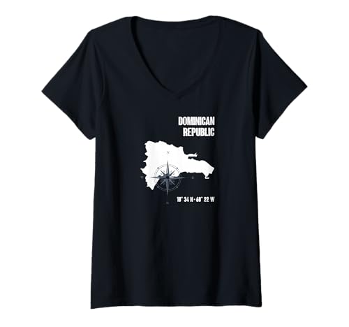 Damen Dominikanische Republik Kompasskoordinaten T-Shirt mit V-Ausschnitt Damen Dominikanische Republik Kompasskoordinaten T-Shirt mit V-Ausschnitt von Minimalistisches Inseldesign Für Reisende