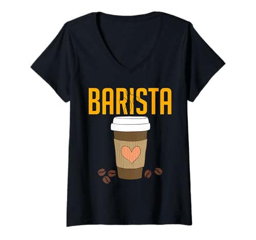 Damen Niedlicher Barista Kaffee Herz Und Bohnen Stil T-Shirt mit V-Ausschnitt Damen Niedlicher Barista Kaffee Herz Und Bohnen Stil T-Shirt mit V-Ausschnitt von Minimalistisches Kaffee Espresso Barista Motiv