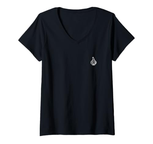 Damen Lustiges minimalistisch Gemüse einfacher Knoblauch T-Shirt mit V-Ausschnitt Damen Lustiges minimalistisch Gemüse einfacher Knoblauch T-Shirt mit V-Ausschnitt von Minimalistisches lustiges Gemüse Knoblauch