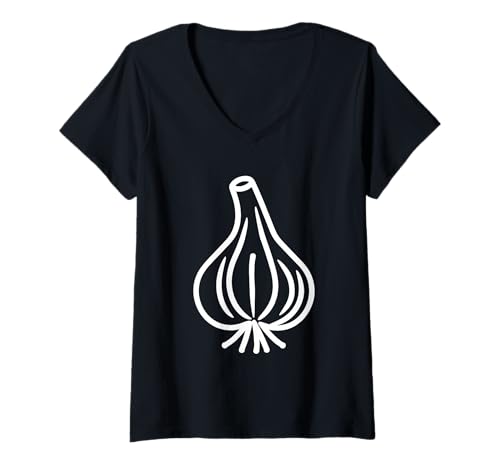 Damen Lustiges minimalistisch Gemüse einfacher Knoblauch T-Shirt mit V-Ausschnitt von Minimalistisches lustiges Gemüse Knoblauch