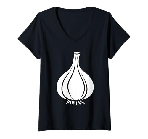 Damen Lustiges minimalistisch Gemüse einfacher Knoblauch T-Shirt mit V-Ausschnitt Damen Lustiges minimalistisch Gemüse einfacher Knoblauch T-Shirt mit V-Ausschnitt von Minimalistisches lustiges Gemüse Knoblauch