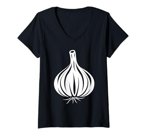 Damen Lustiges minimalistisch Gemüse einfacher Knoblauch T-Shirt mit V-Ausschnitt Damen Lustiges minimalistisch Gemüse einfacher Knoblauch T-Shirt mit V-Ausschnitt von Minimalistisches lustiges Gemüse Knoblauch