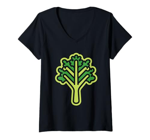Damen Lustiges Essen Gemüse minimalistischer einfacher Grünkohl T-Shirt mit V-Ausschnitt von Minimalistisches lustiges einfacher Grünkohl