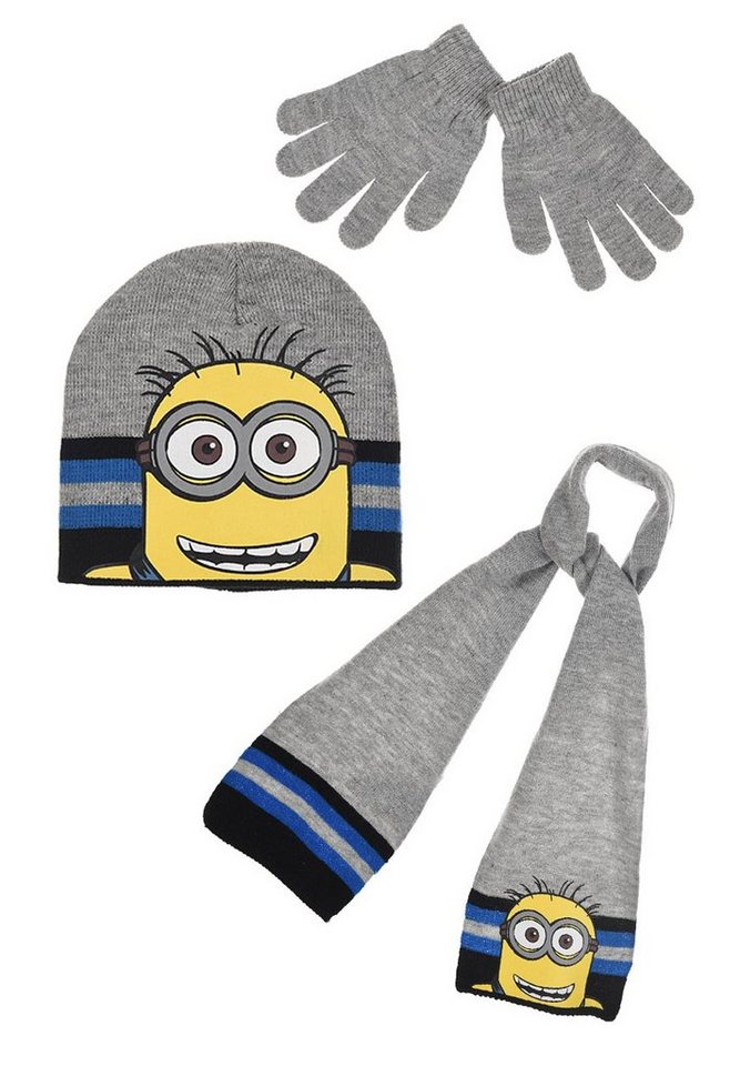 Minions Beanie Kinder Jungen Winter-Set Mütze Schal Handschuhe (SET) von Minions