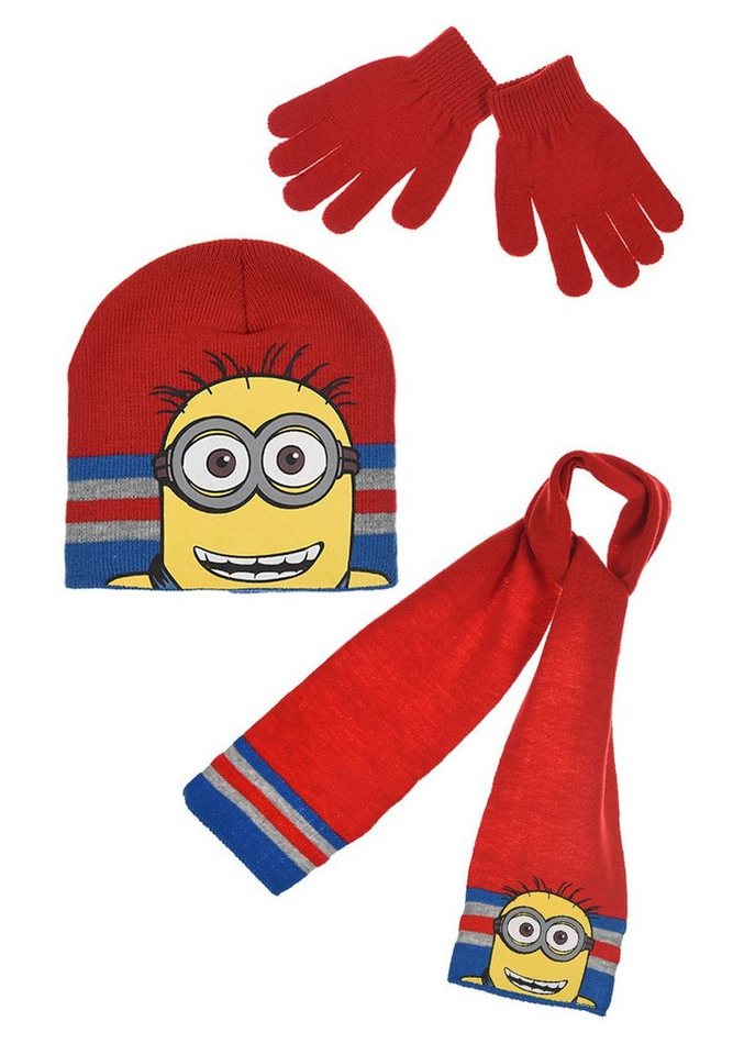 Minions Beanie Kinder Mädchen Jungen Winter-Set Winter-Mütze Schal Handschuhe (SET) von Minions