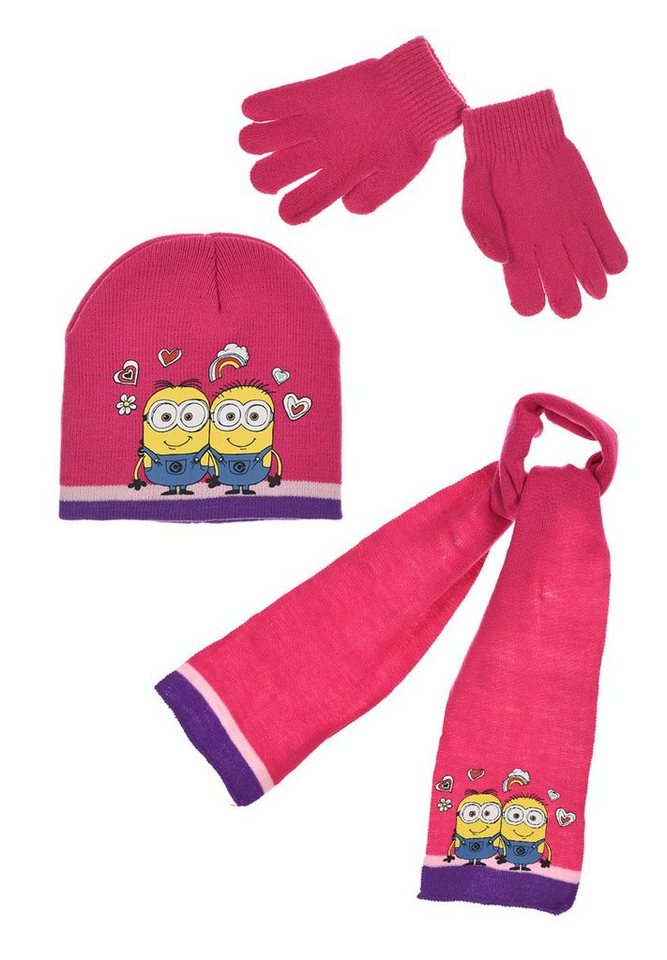 Minions Beanie Kinder Mädchen Winter-Set Mütze Schal Handschuhe (SET) von Minions