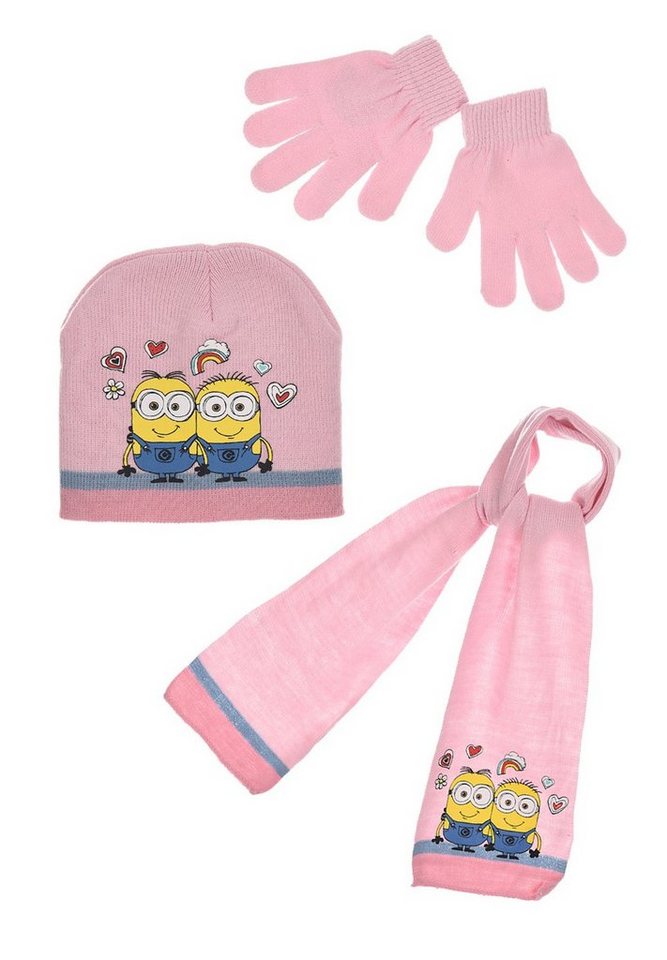 Minions Beanie Kinder Mädchen Winter-Set Mütze Schal Handschuhe (SET) von Minions