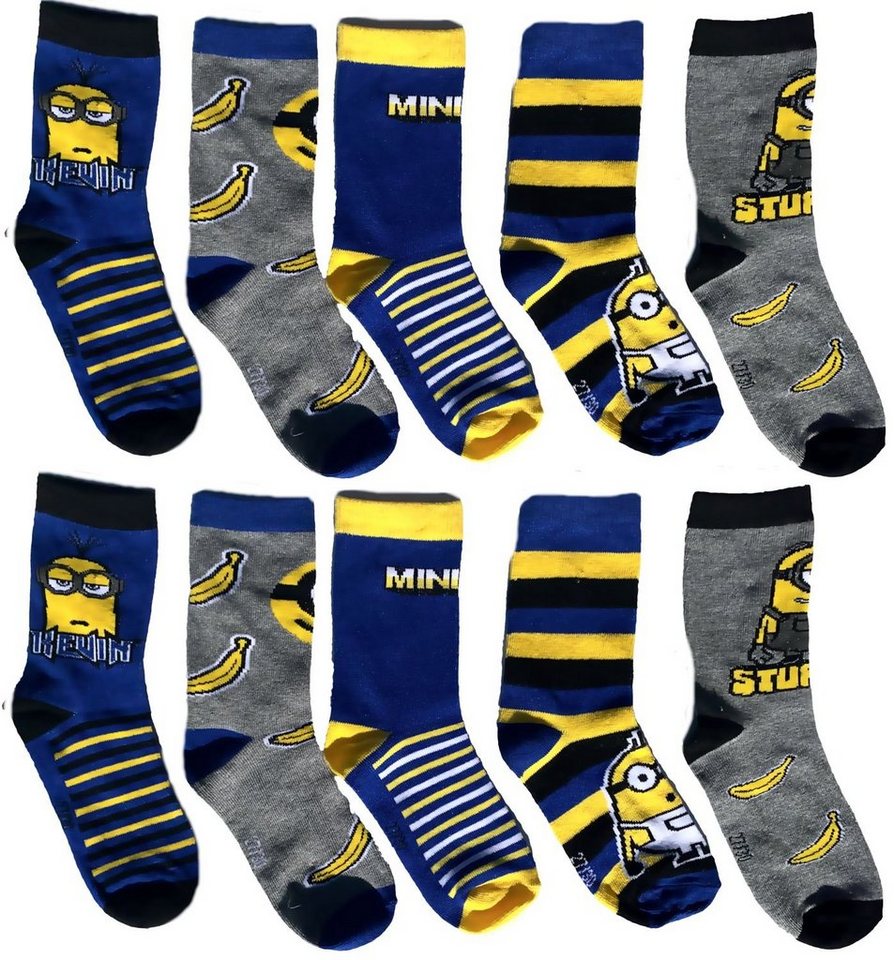 Minions Feinsocken 5x Minions Kindersocken Feinstrümpfe Jungen + Mädchen Bekleidung Set 5 paar Socken Kniestrümpfe Gr.27/30 31/34 35/38 von Minions