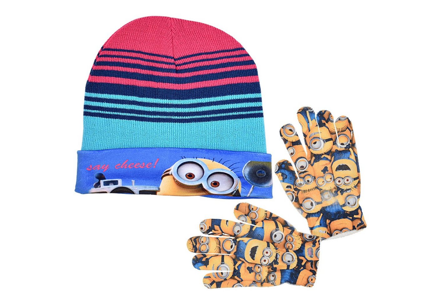 Minions Strickmütze (2-St) Set mit Handschuhen - Wintermütze für Mädchen Gr. 52,54 cm von Minions