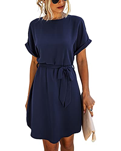 Minipeach Damenkleid Sommer Solide Rundhals Tunika Sundresses Selbstbinden Kurze Ärmel Minikleid, navy, Mittel Minipeach Damenkleid Sommer Solide Rundhals Tunika Sundresses Selbstbinden Kurze Ärmel Minikleid, navy, Mittel von Minipeach