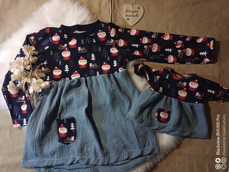 Langarmshirt/Tunika "Weihnachtsmann" 80-152 Optional Partnerlook Puppenkleid 30-50 cm von Minischnecke
