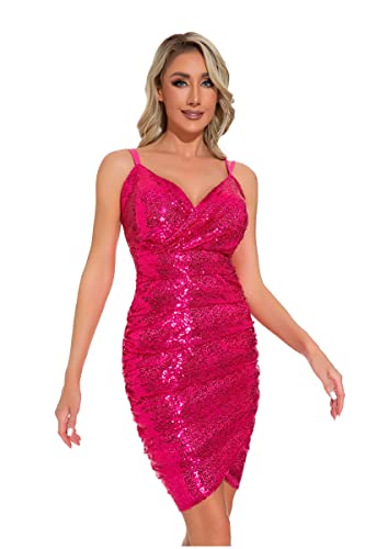 Minishion Damen Pailletten Abendkleider Kurz Sexy Party Formelle Kleider S001 Rose Medium von Minishion