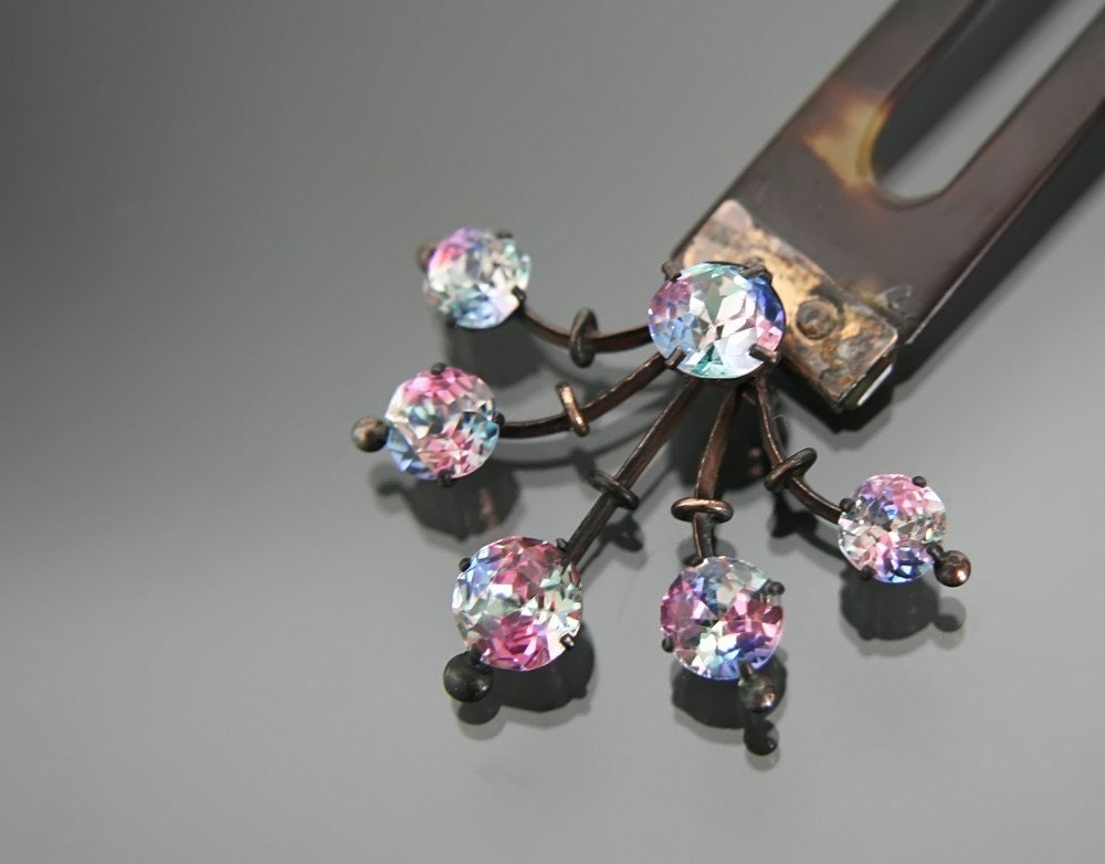 Jugendstil Iris Regenbogen Glas Haarforke Kamm.tiara. Antike Haarspange Jugendstil Iris Regenbogen Glas Haarforke Kamm.tiara. Antike Haarspange von MinistryofLight